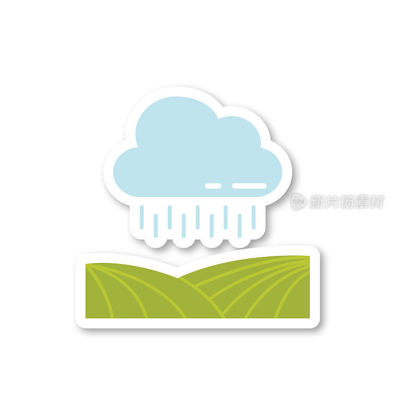 雨在田野-农业贴纸图标在一个透明的背景上的平面颜色