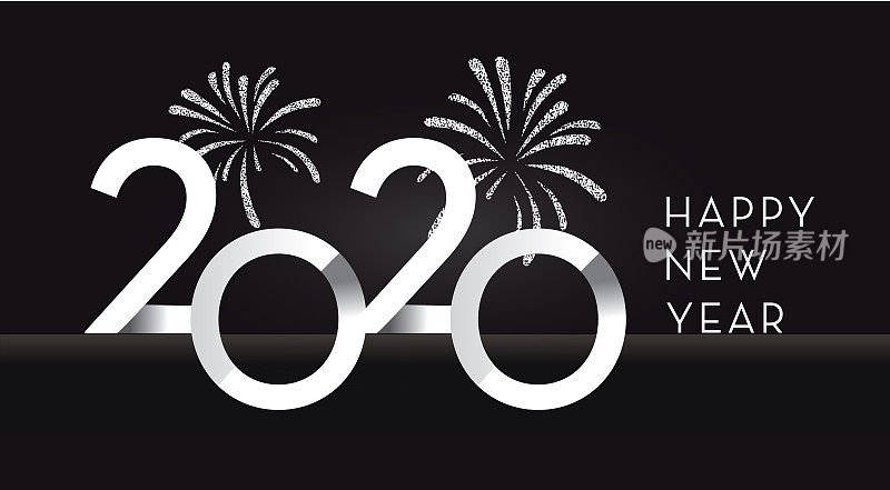 2020年新年快乐贺卡横幅设计在银色与文本