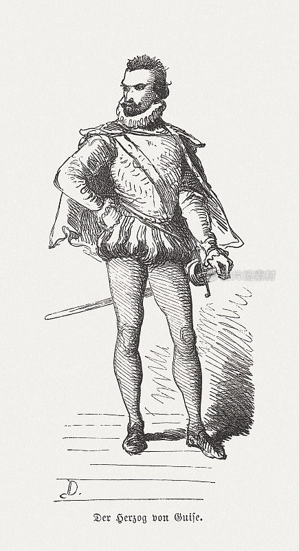 吉斯公爵亨利一世(1550-1588)，木版，1876年出版