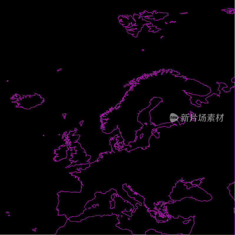 黑色背景下的欧洲霓虹地图