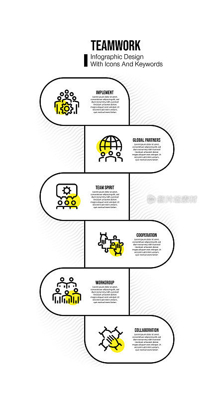 信息图表设计模板与团队关键字和图标