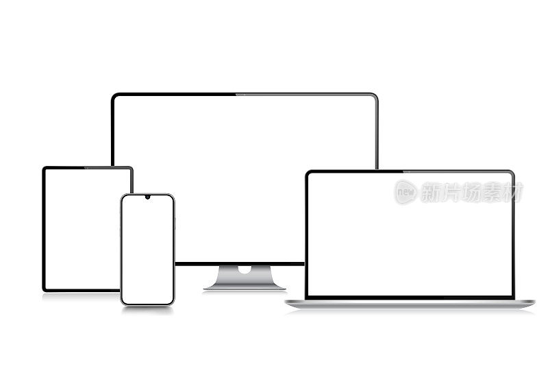 采购产品现实矢量数字平板电脑，手机，智能手机，笔记本电脑和电脑显示器。现代数码设备