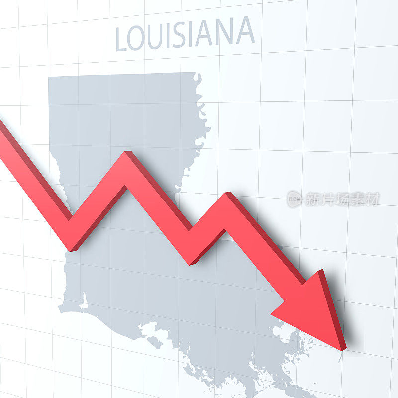下落的红色箭头与路易斯安那州地图的背景