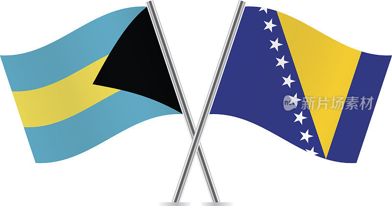 巴哈马和波斯尼亚-黑塞哥维那国旗。向量。
