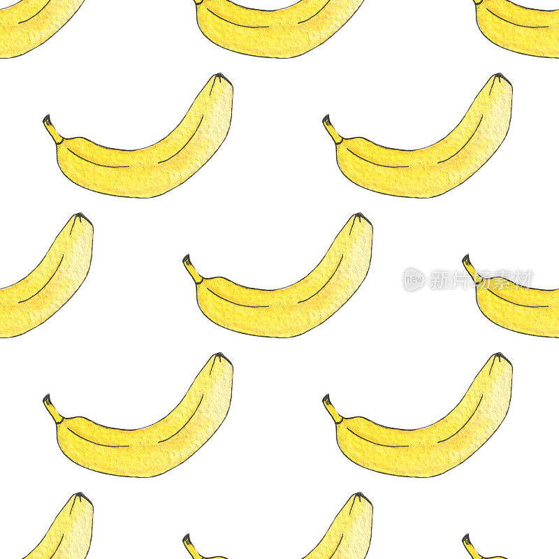 无缝图案的手绘水彩黄香蕉