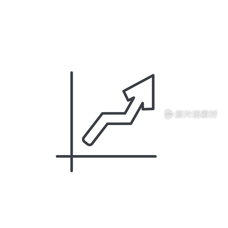 成长曲线图，市场成功，箭头向上细线图标。线性向量符号