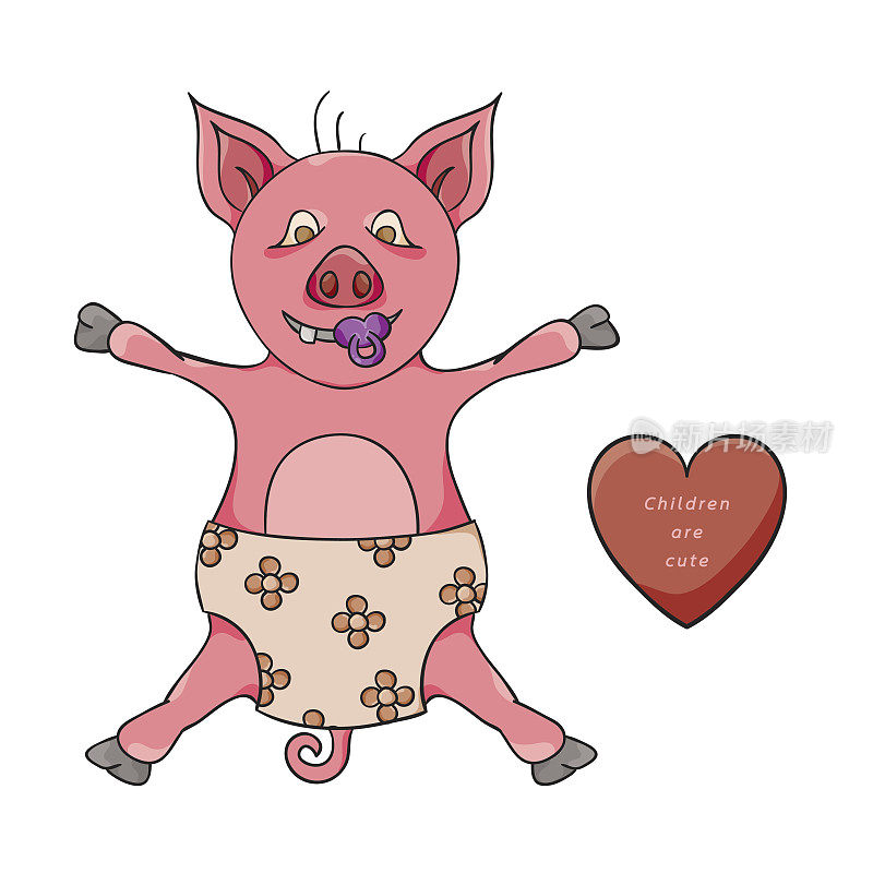 穿着尿布的粉红色小猪