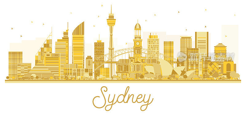 悉尼城市天际线的金色轮廓。