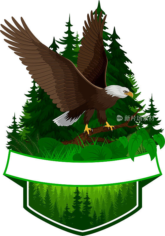 向量林地徽章与秃鹰