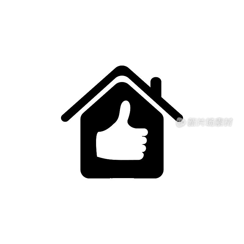 房子有一个竖起的手指图标。房地产交易的概念和web应用程序的图标元素。插图图标用于网站设计和开发，应用程序开发