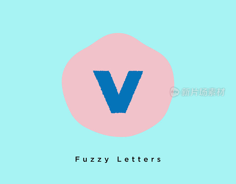 模糊粗体字母V在液体圆形粉红色背景上