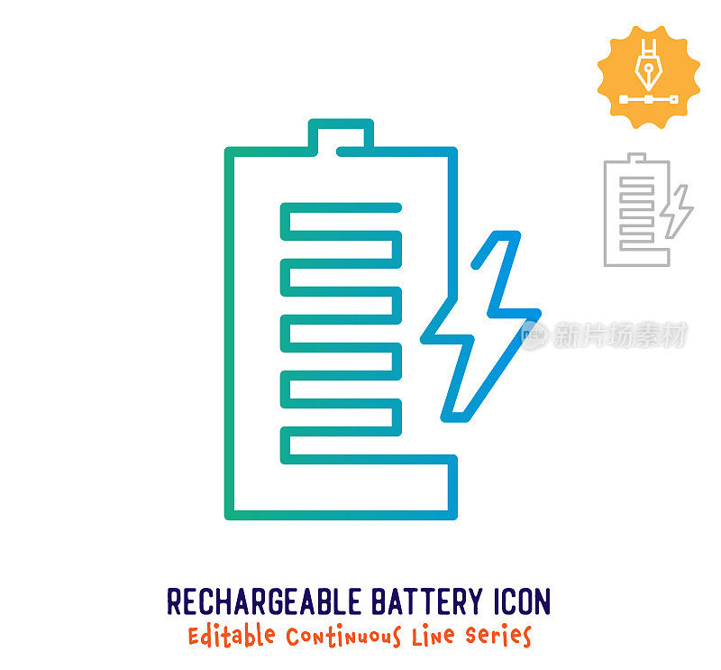 可充电电池连续线可编辑笔画线