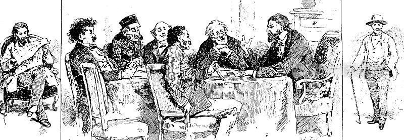 男人们在餐桌上讨论