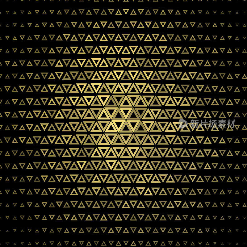 均匀间隔，径向大小梯度。三角形为基础的金色反射。模式背景说明。在黑色