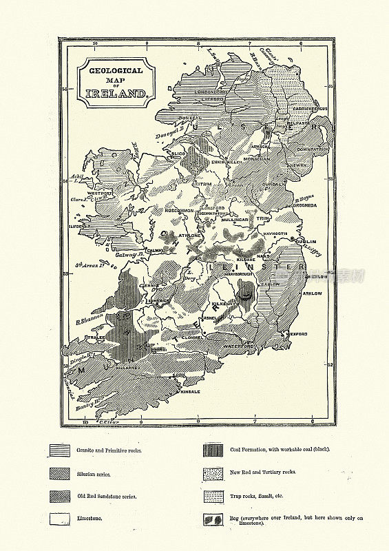 爱尔兰十九世纪维多利亚时期的地质图