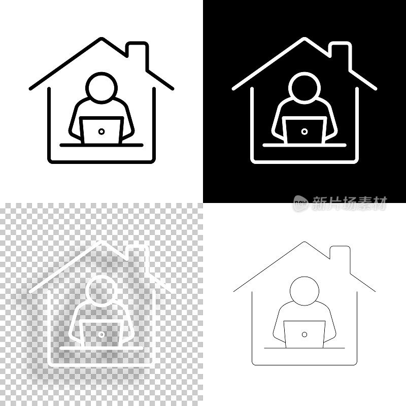 居家办公图标设计。空白，白色和黑色背景-线图标