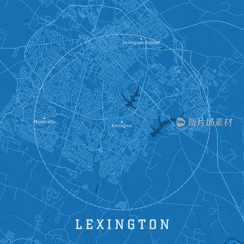 莱克星顿肯塔基城市矢量道路地图蓝色文本