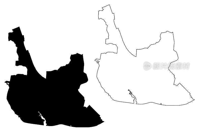 维吉尼亚州威廉斯堡市县(独立市，美国县，美国，美国)地图矢量插图，草稿威廉斯堡地图