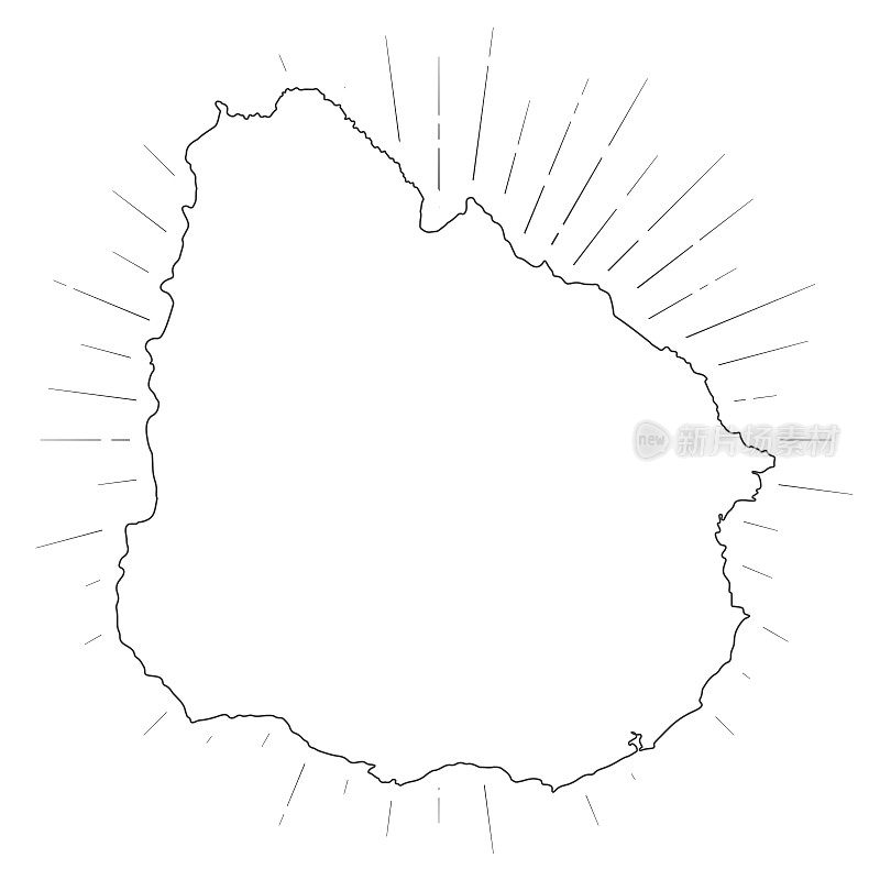 乌拉圭地图与阳光在白色的背景