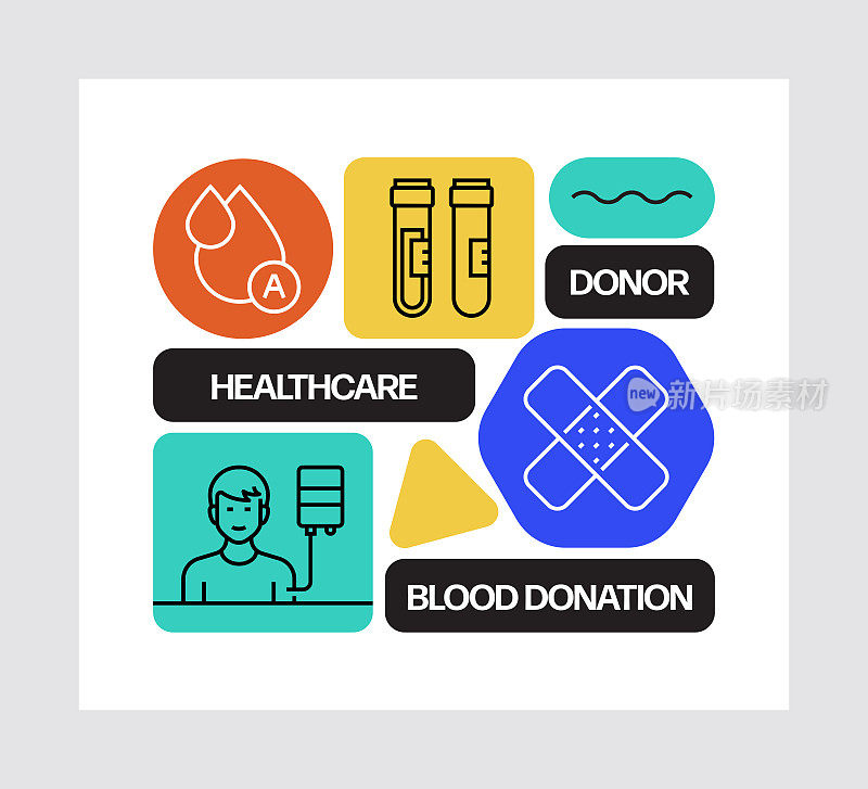 献血概念，线条风格矢量插图