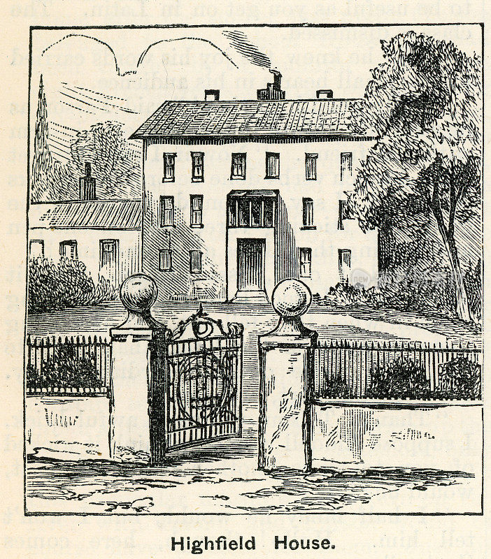 维多利亚建筑,海菲尔德住宅,维多利亚复古插图,1880年代