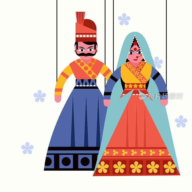 印度挂木偶国王和王后的插图