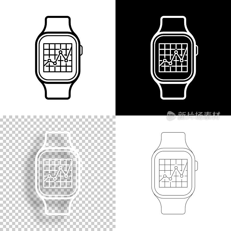 Smartwatch图。图标设计。空白，白色和黑色背景-线图标