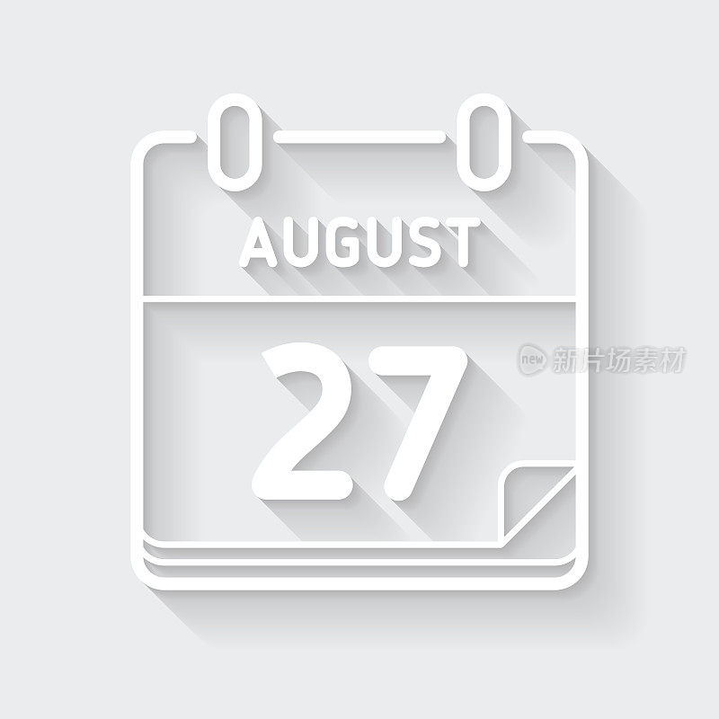 8月27日。图标与空白背景上的长阴影-平面设计