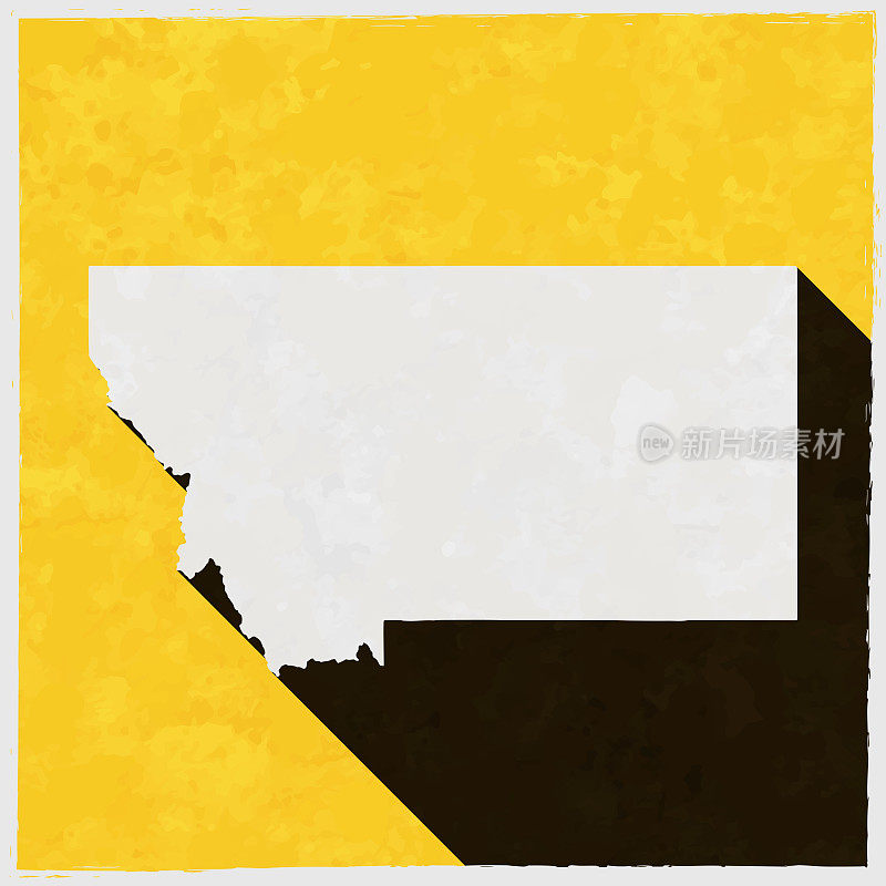 蒙大拿地图与纹理黄色背景上的长阴影