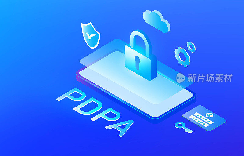 个人数据保护法案或PDPA概念，安全数据管理和保护数据免受黑客攻击和挂锁图标，以互联网技术的网络矢量插图