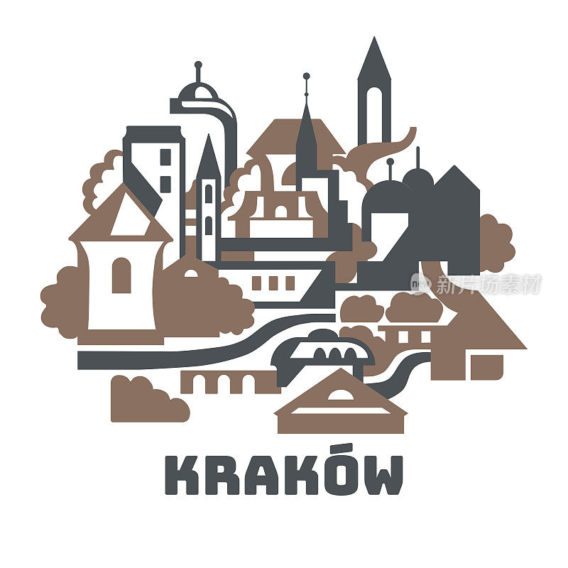 克拉科夫中心老建筑平面抽象插图
