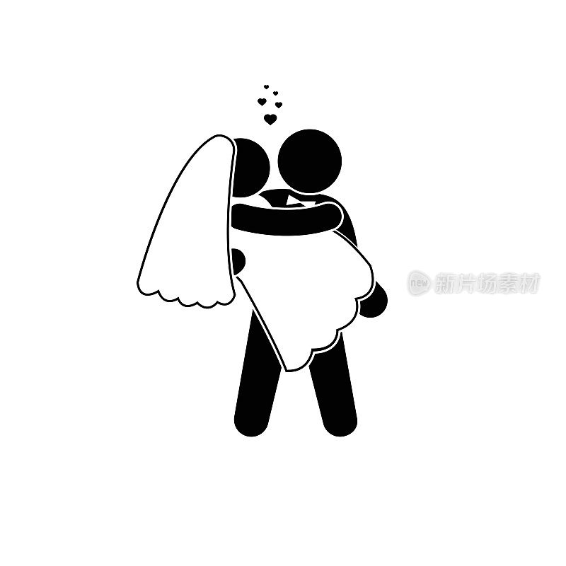 新娘和新郎的图标，简笔画婚礼插图，夫妻在爱在一起，孤立向量