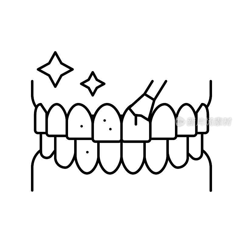 牙齿美白线条图标矢量插图
