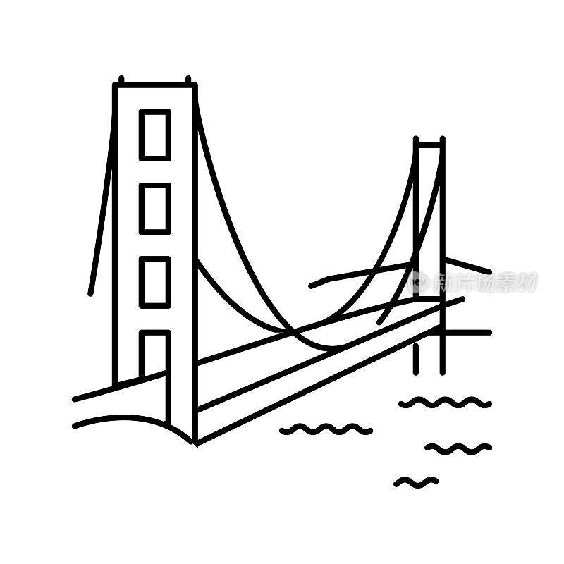 金门大桥线图标矢量插图