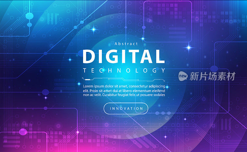 数字技术旗帜蓝色粉色背景概念，网络安全技术，抽象紫色技术，创新未来数据，互联网网络，Ai大数据，线点连接，插图向量