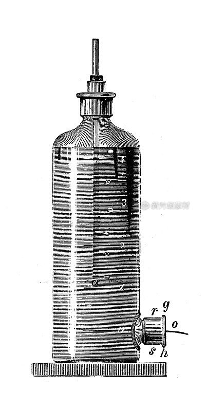 古董插图、物理原理和实验:马里奥特的瓶子