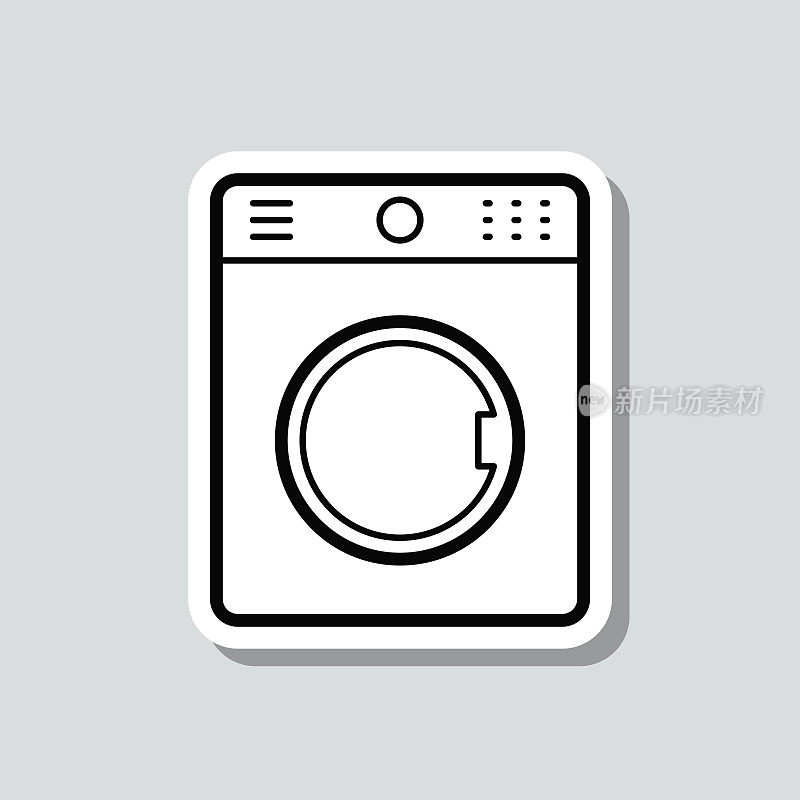 洗衣机。图标贴纸在灰色背景