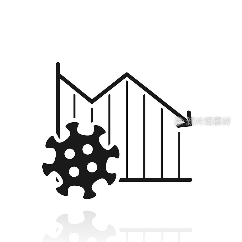 冠状病毒细胞下降图。白色背景上反射的图标