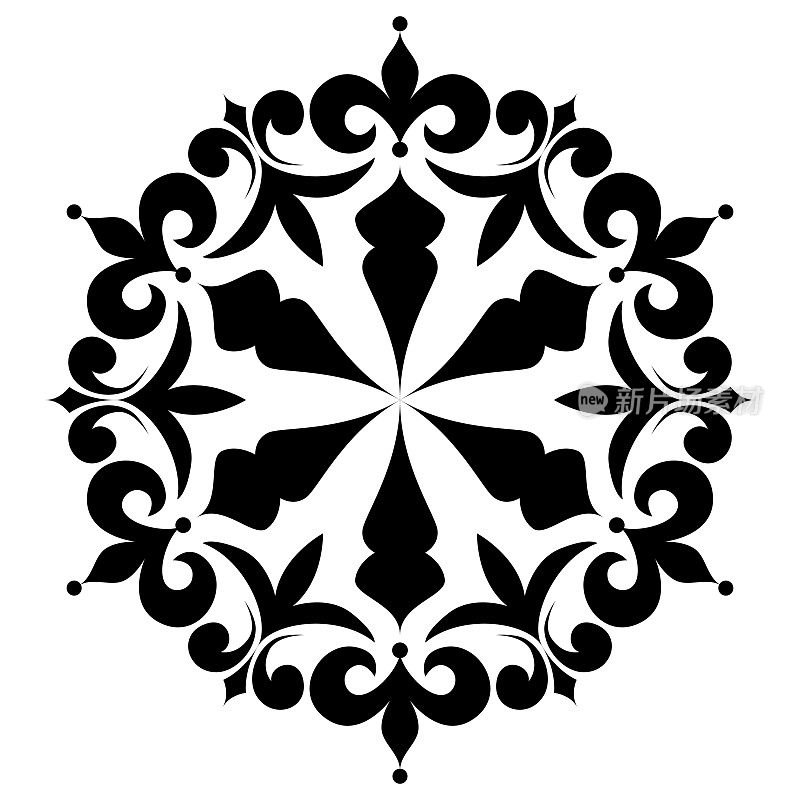 矢量画的雪花，一个六角星在白色的背景