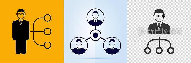 商人和关系链接、网络和共享的图标。