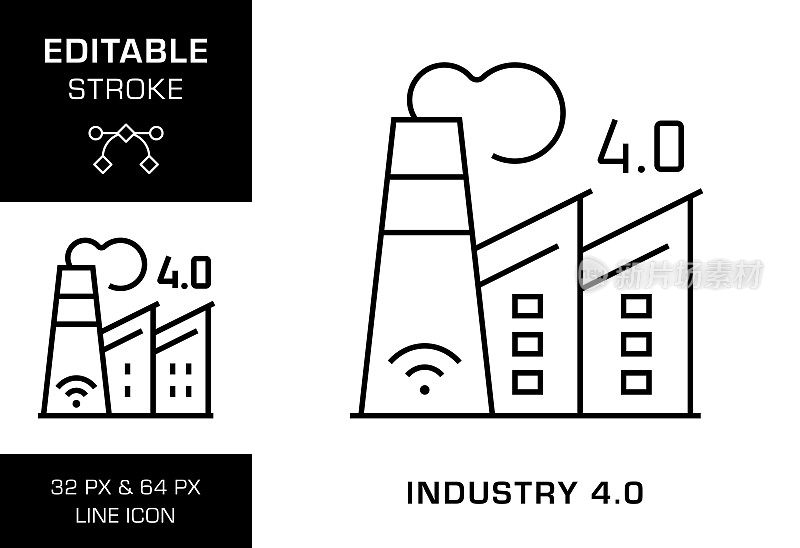 工业4.0可编辑的笔画线图标设计