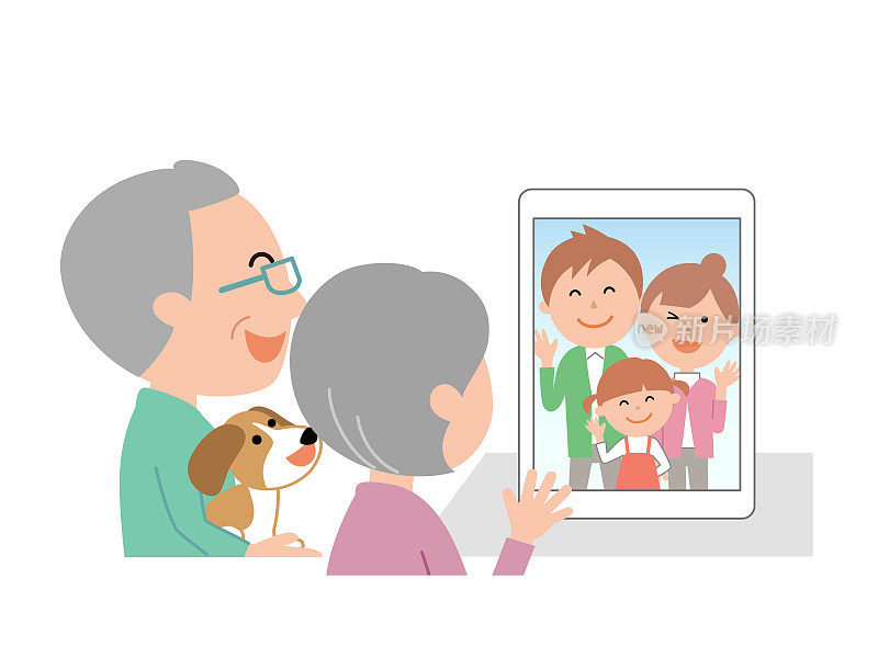 家长和孩子用平板电脑交谈，防止感染
