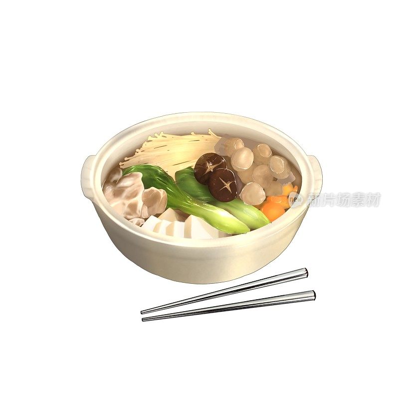 火锅菜，食物盛在碗里配清汤