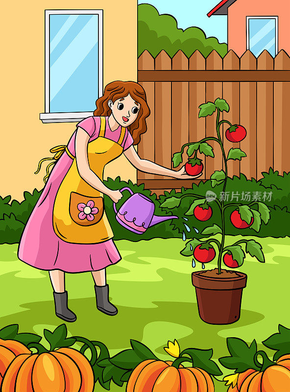 园丁职业彩色卡通插图