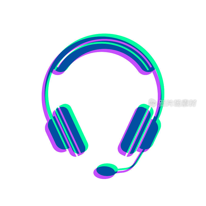耳机。图标与两种颜色叠加在白色背景上