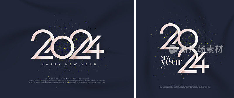 现代新年快乐号码，独特的现代和最新的字体。高级矢量设计的背景，封面，海报，横幅，日历和新年快乐2024庆祝活动。