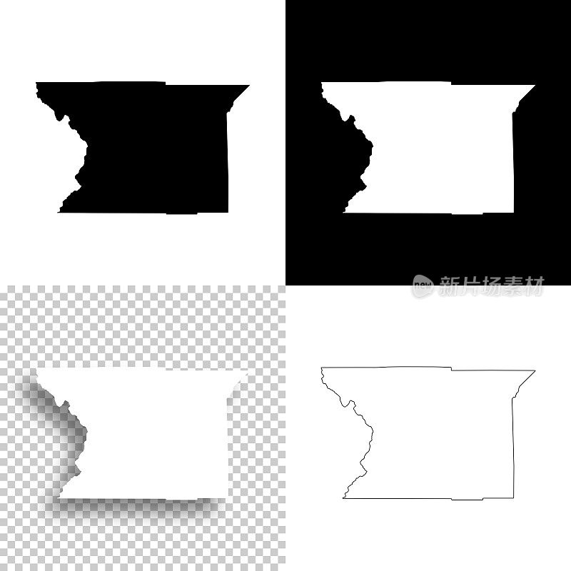 犹他州皮尤特县。设计地图。空白，白色和黑色背景