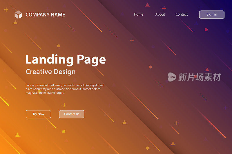 登陆页面模板-抽象设计与几何形状-时髦的橙色梯度