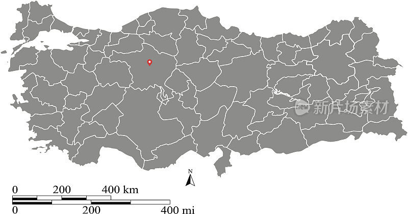 土耳其地图用英里和公里比例尺勾勒矢量