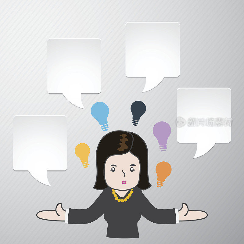 商务女性与语音气泡图标交谈。